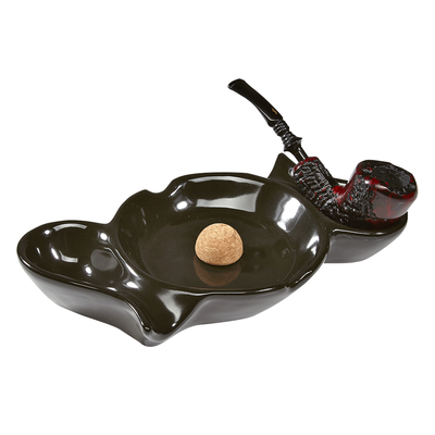 2 Pipe Black Ceramic Ashtray