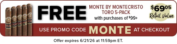 Claim Now! Free Monte by Montecristo on Orders $99+