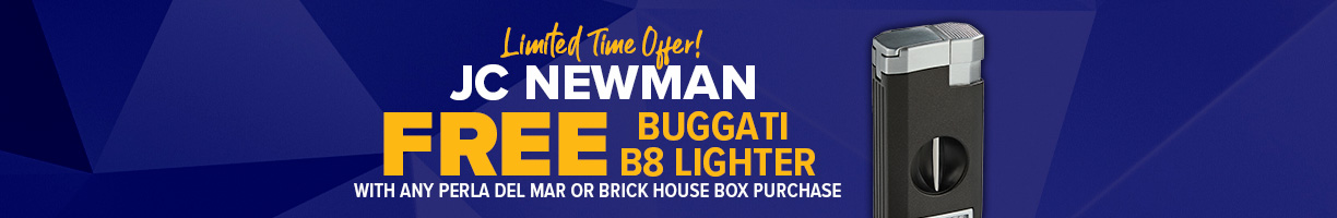 Limited Time Offer! JC Newman free Buggati B8 Lighter with any Perla Del Mar or Brick House box purchase